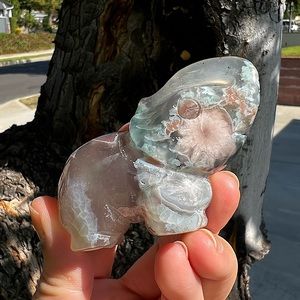 Flower Agate Elephant Carving - Sakura Agate